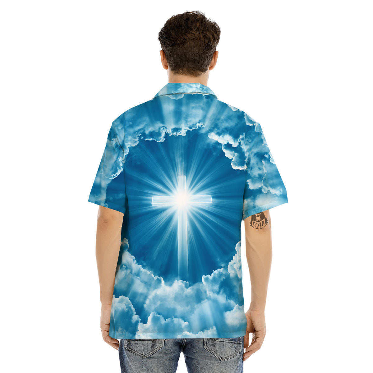 Christian Holy Cross Shiny Print Men's Hawaiian Shirt-grizzshop