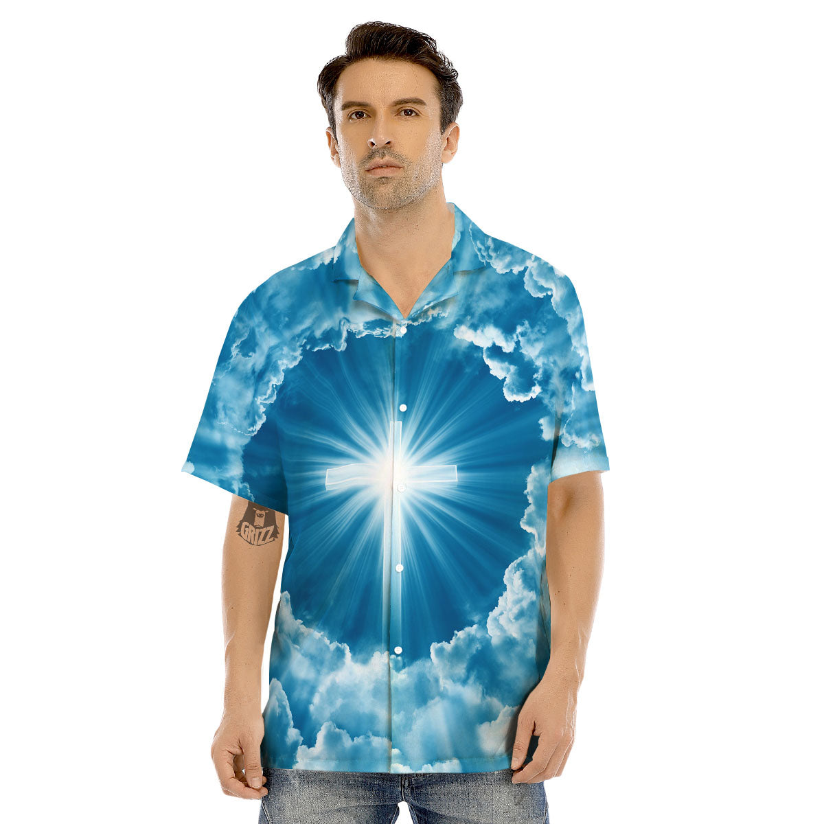 Christian Holy Cross Shiny Print Men's Hawaiian Shirt-grizzshop