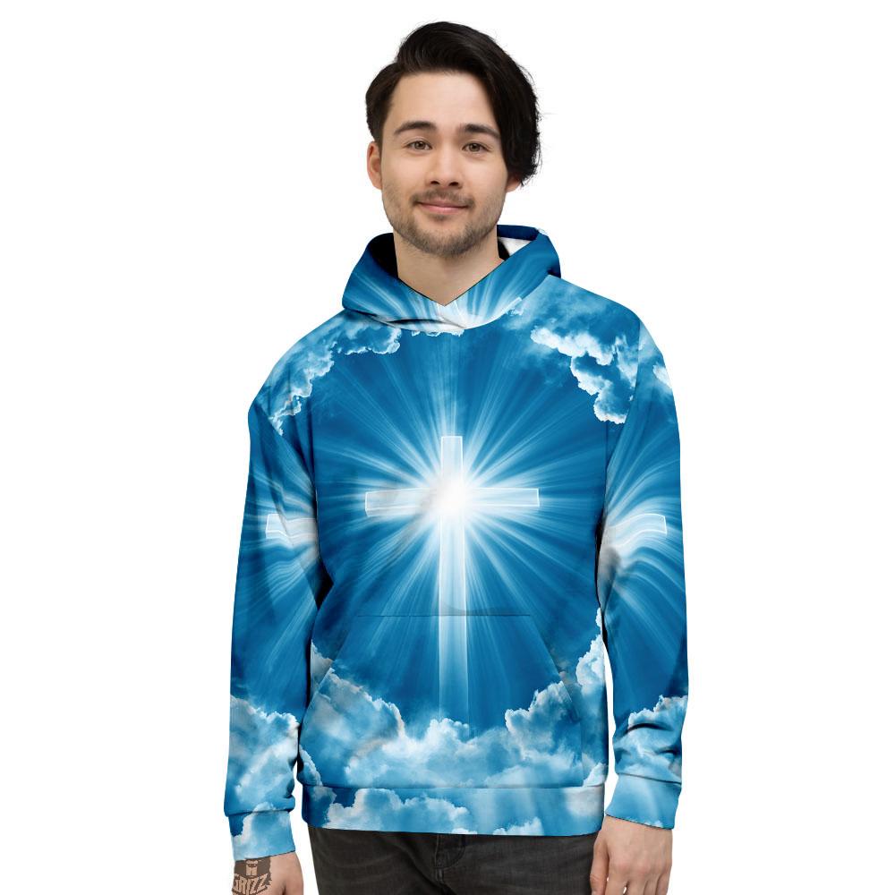 Christian Holy Cross Shiny Print Men's Hoodie-grizzshop