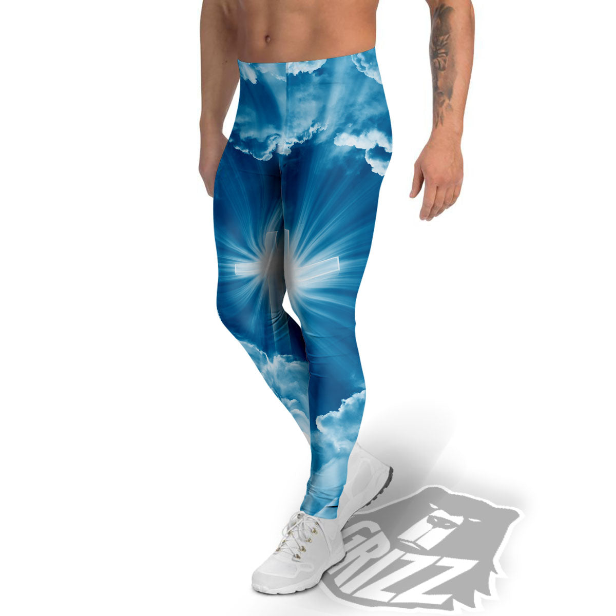 Christian Holy Cross Shiny Print Men's Leggings-grizzshop