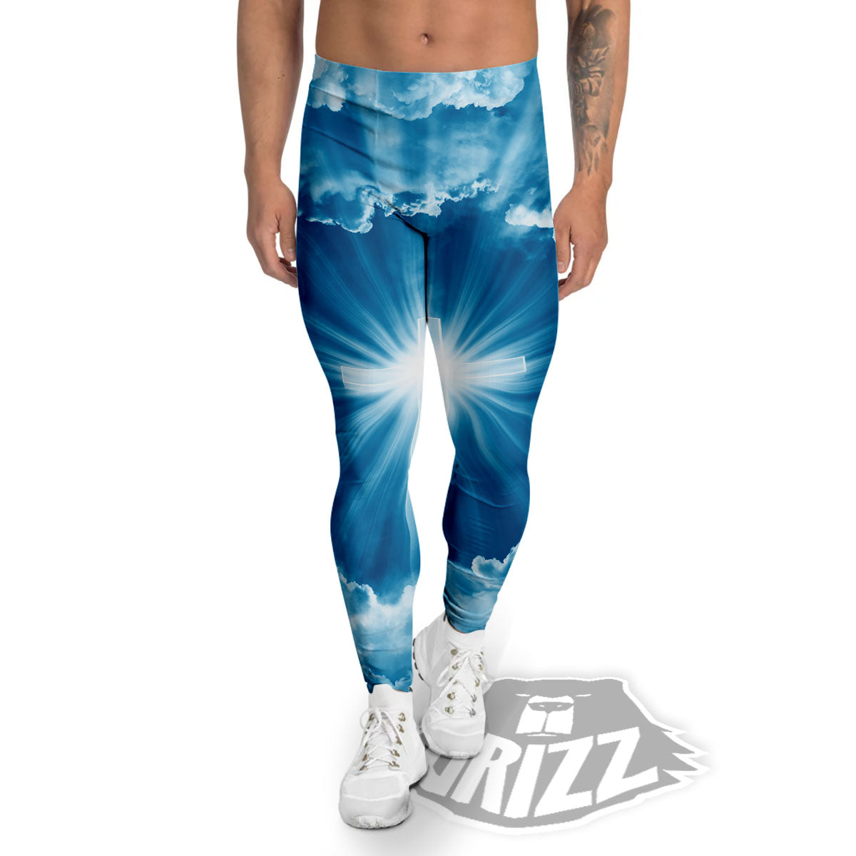 Christian Holy Cross Shiny Print Men's Leggings-grizzshop