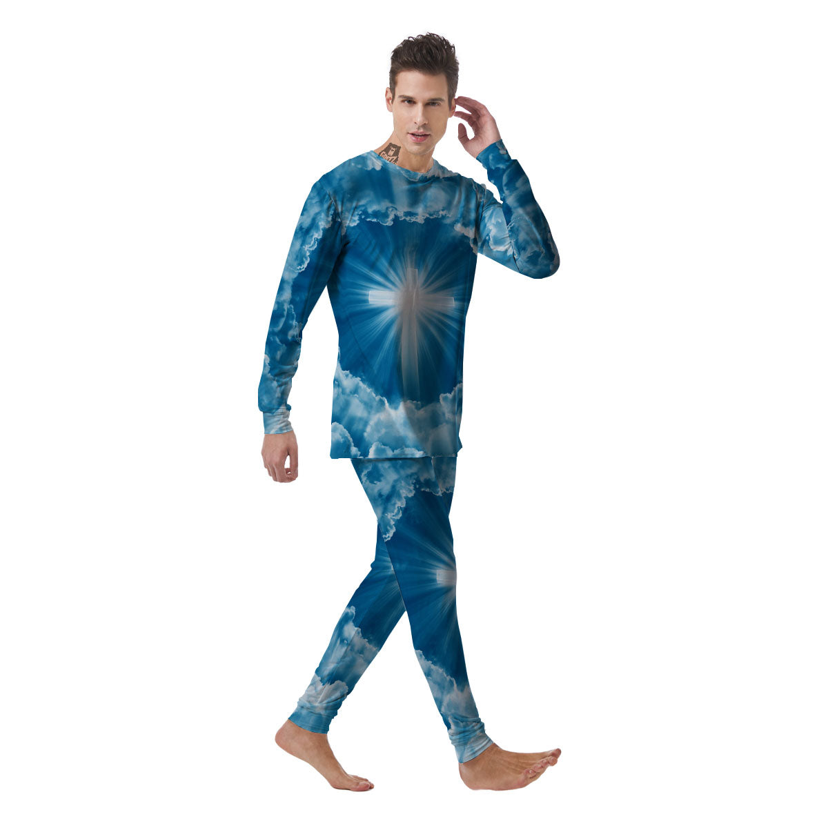 Christian Holy Cross Shiny Print Men's Pajamas-grizzshop