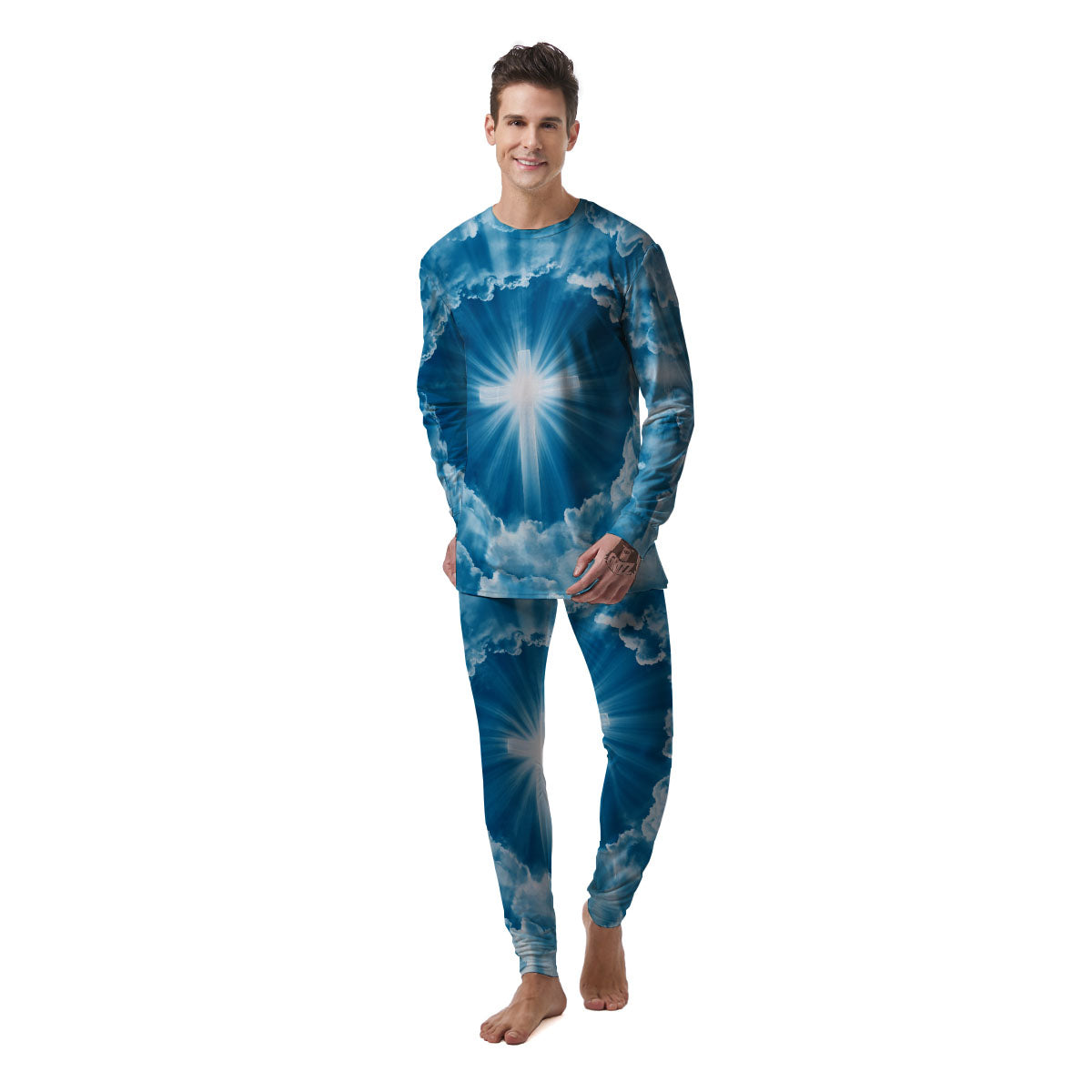 Christian Holy Cross Shiny Print Men's Pajamas-grizzshop