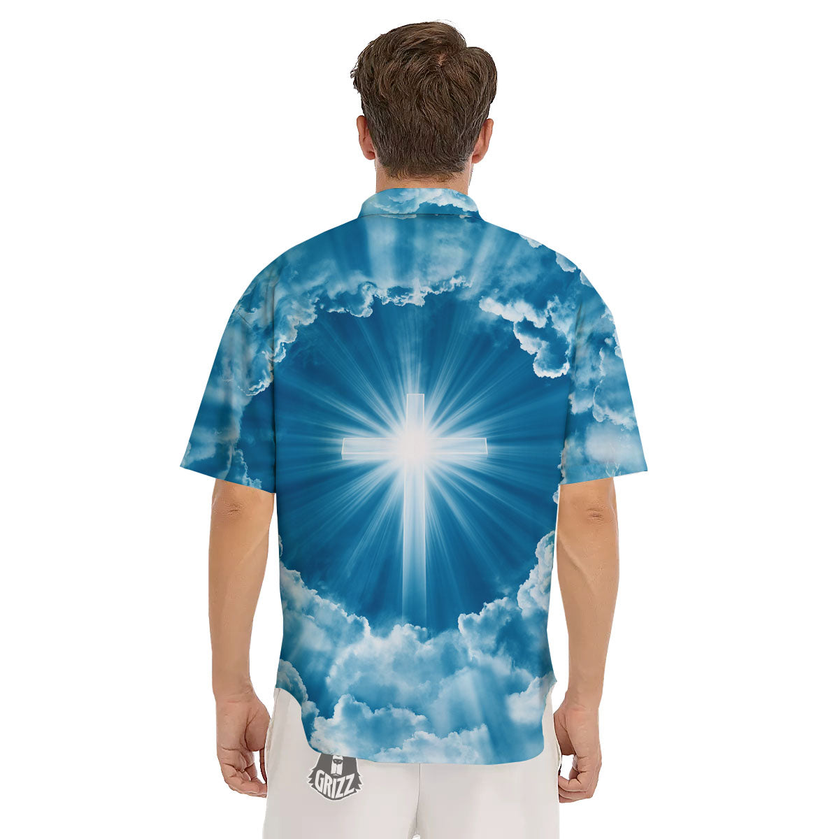 Christian Holy Cross Shiny Print Men's Short Sleeve Shirts-grizzshop