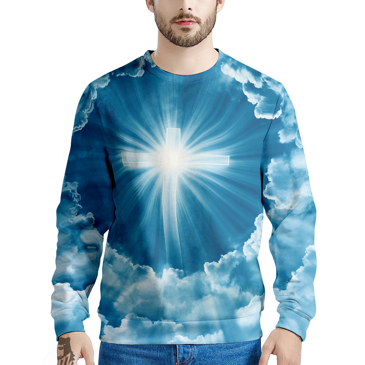 Christian Holy Cross Shiny Print Men's Sweatshirt-grizzshop