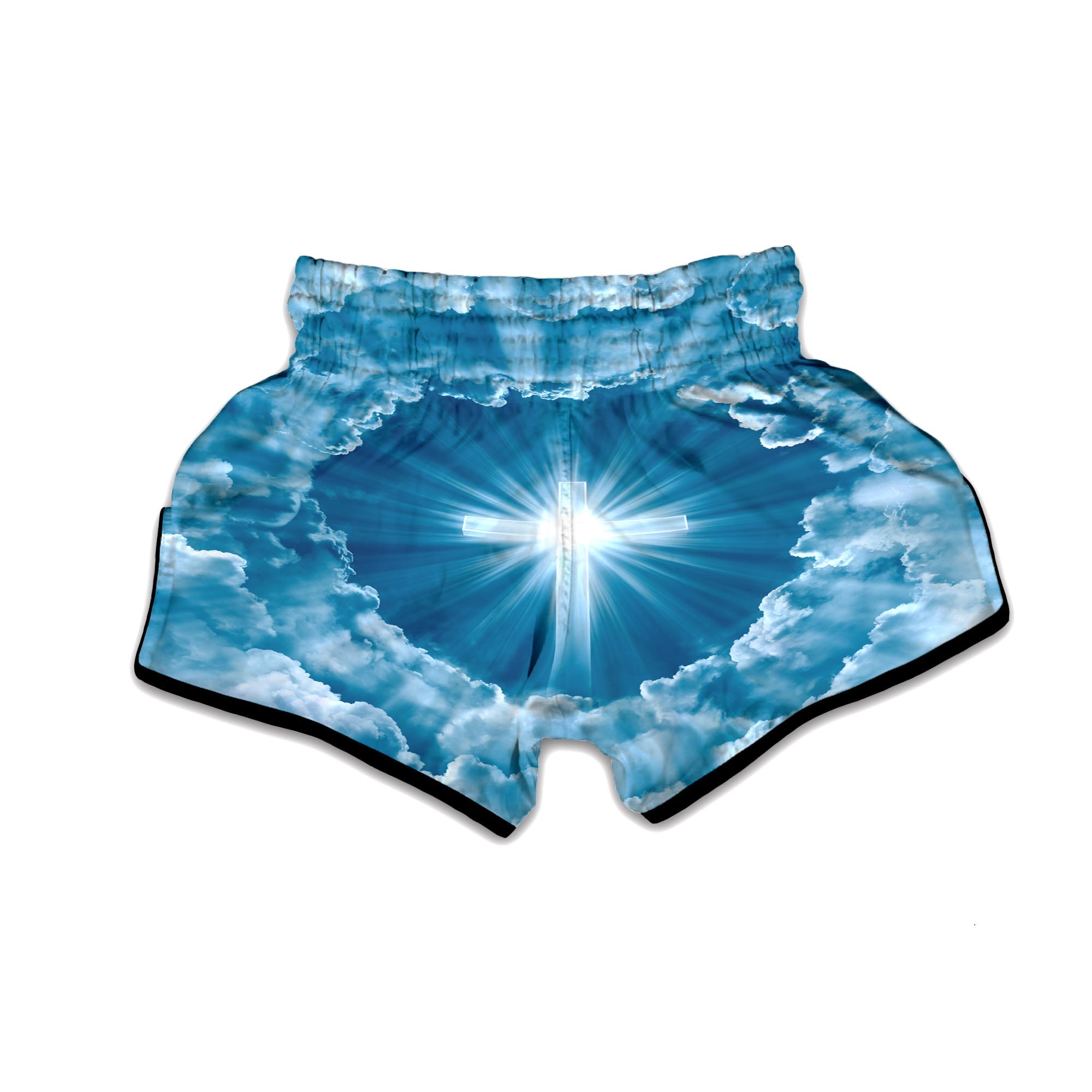 Christian Holy Cross Shiny Print Muay Thai Boxing Shorts-grizzshop