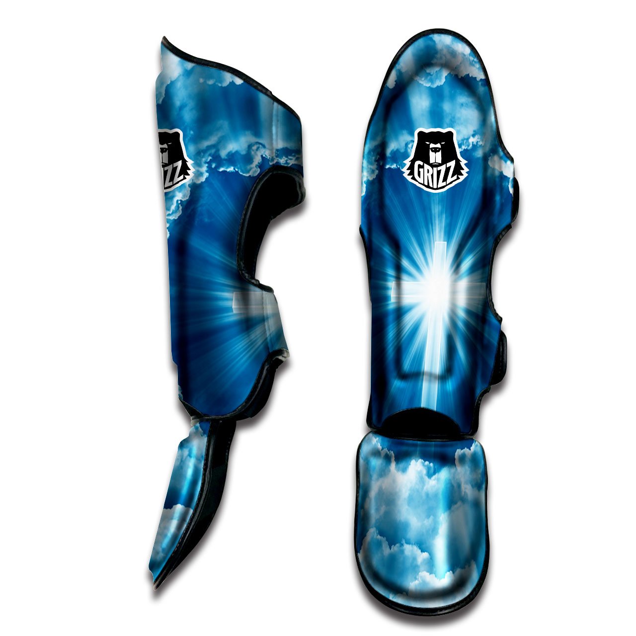 Christian Holy Cross Shiny Print Muay Thai Shin Guards-grizzshop