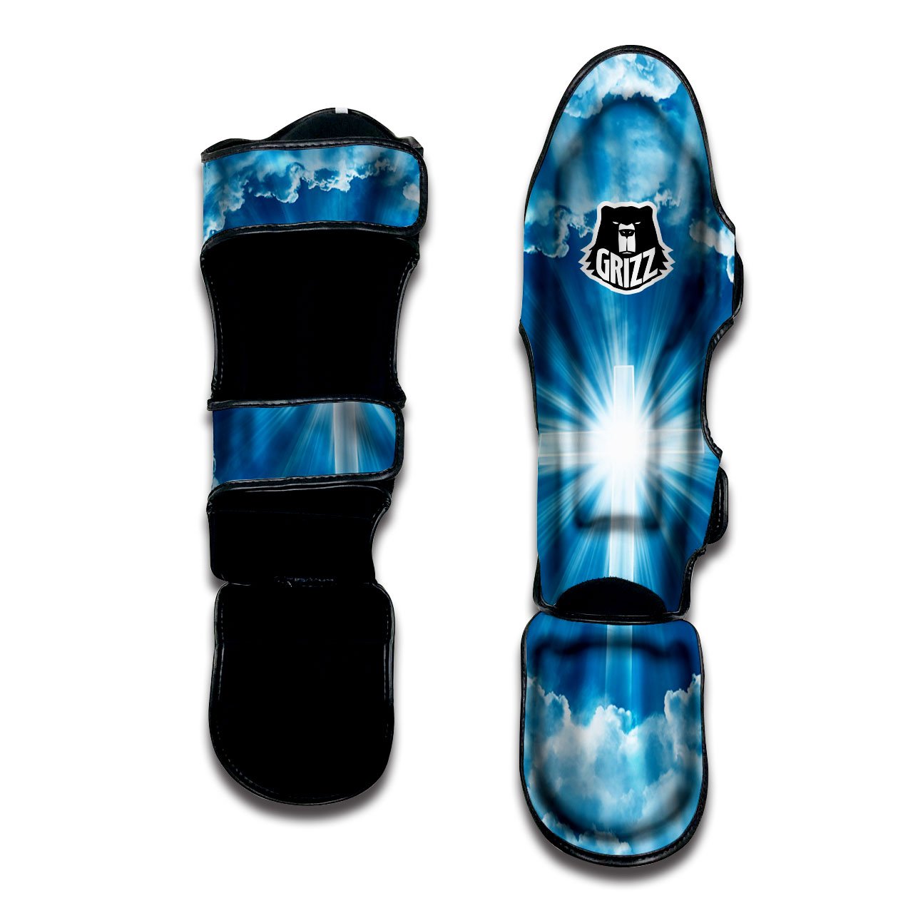 Christian Holy Cross Shiny Print Muay Thai Shin Guards-grizzshop