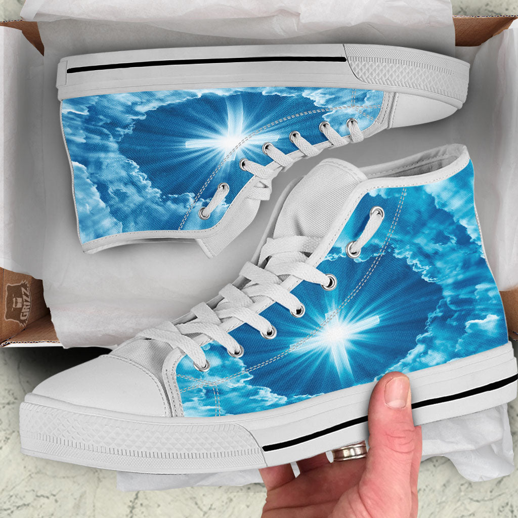 Christian Holy Cross Shiny Print White High Top Shoes-grizzshop