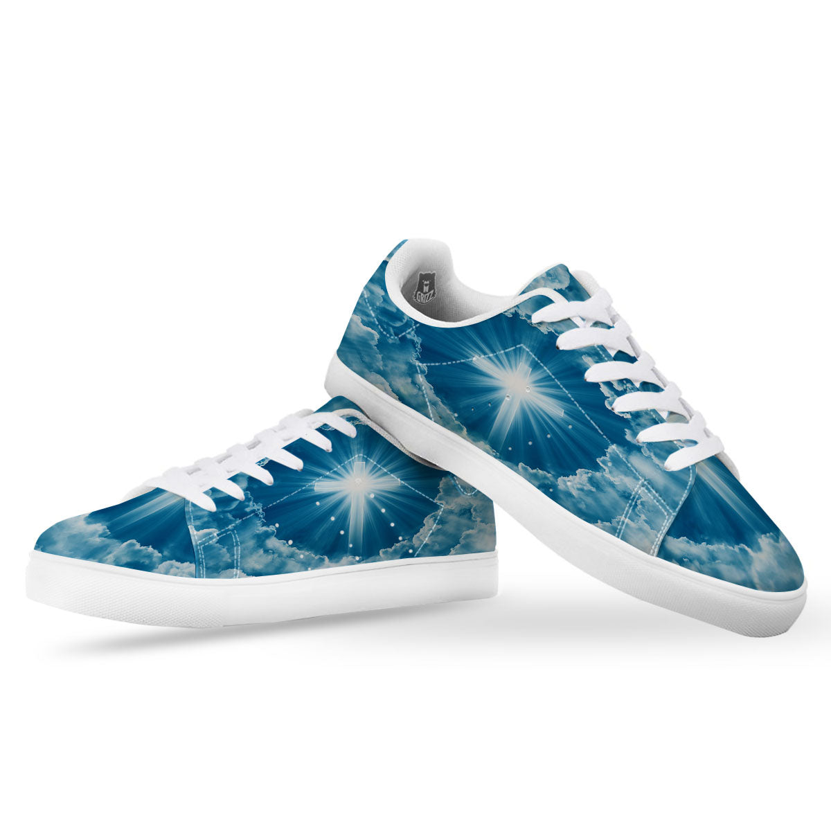 Christian Holy Cross Shiny Print White Low Top Sneakers-grizzshop