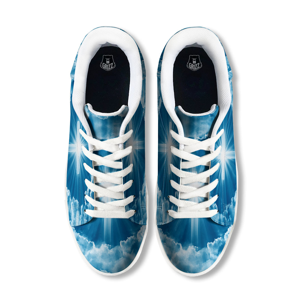Christian Holy Cross Shiny Print White Low Top Sneakers-grizzshop