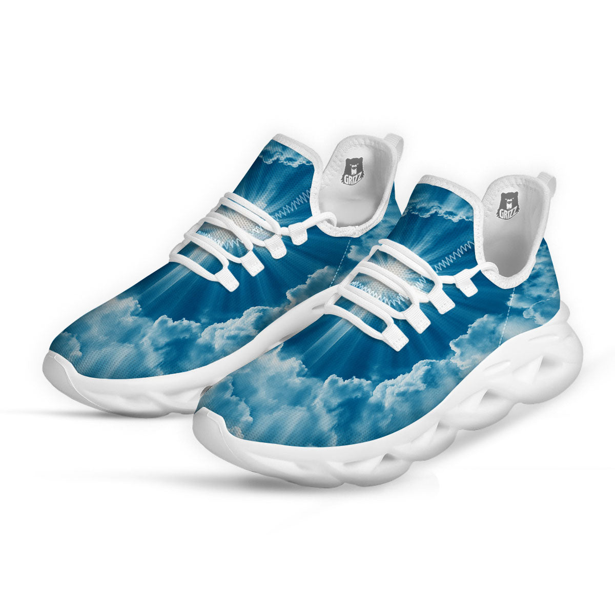 Christian Holy Cross Shiny Print White Running Shoes-grizzshop