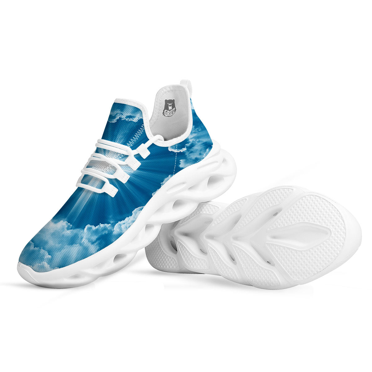 Christian Holy Cross Shiny Print White Running Shoes-grizzshop