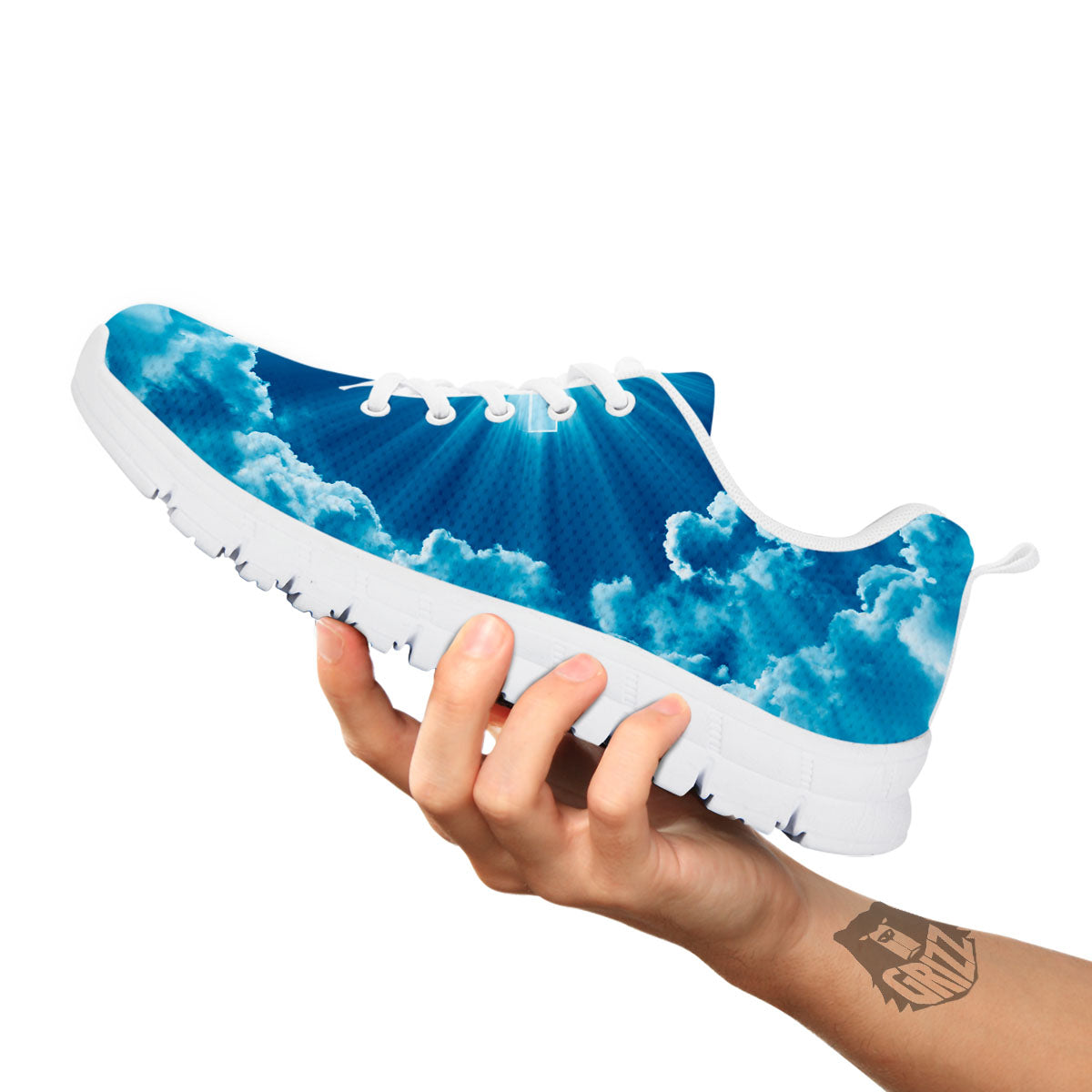 Christian Holy Cross Shiny Print White Sneaker-grizzshop