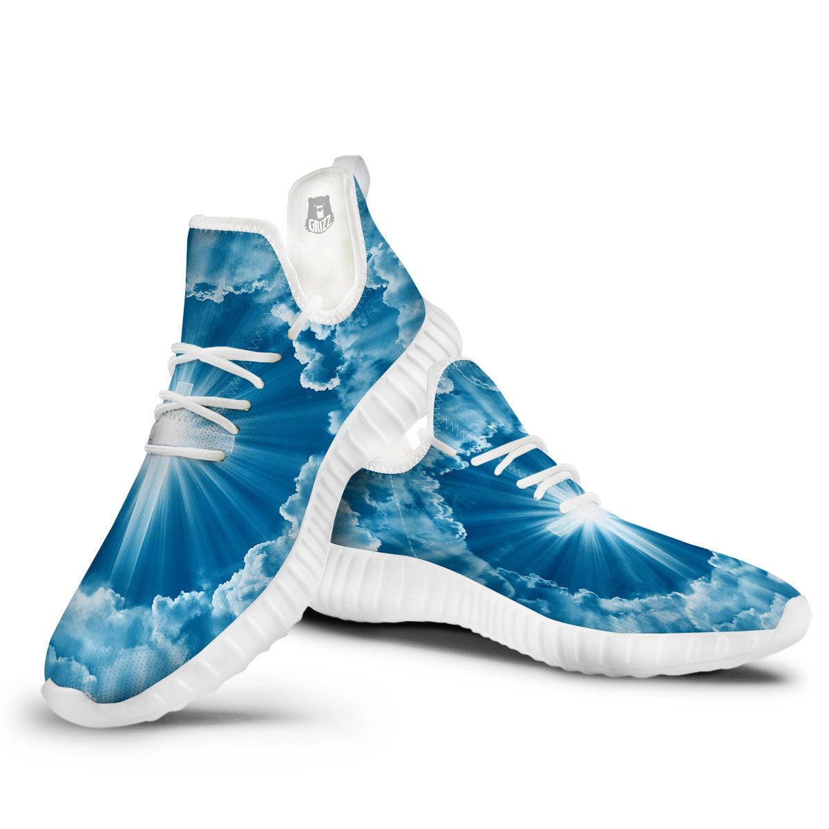 Christian Holy Cross Shiny Print White Walking Shoes-grizzshop