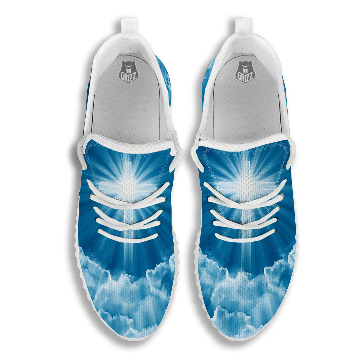 Christian Holy Cross Shiny Print White Walking Shoes-grizzshop