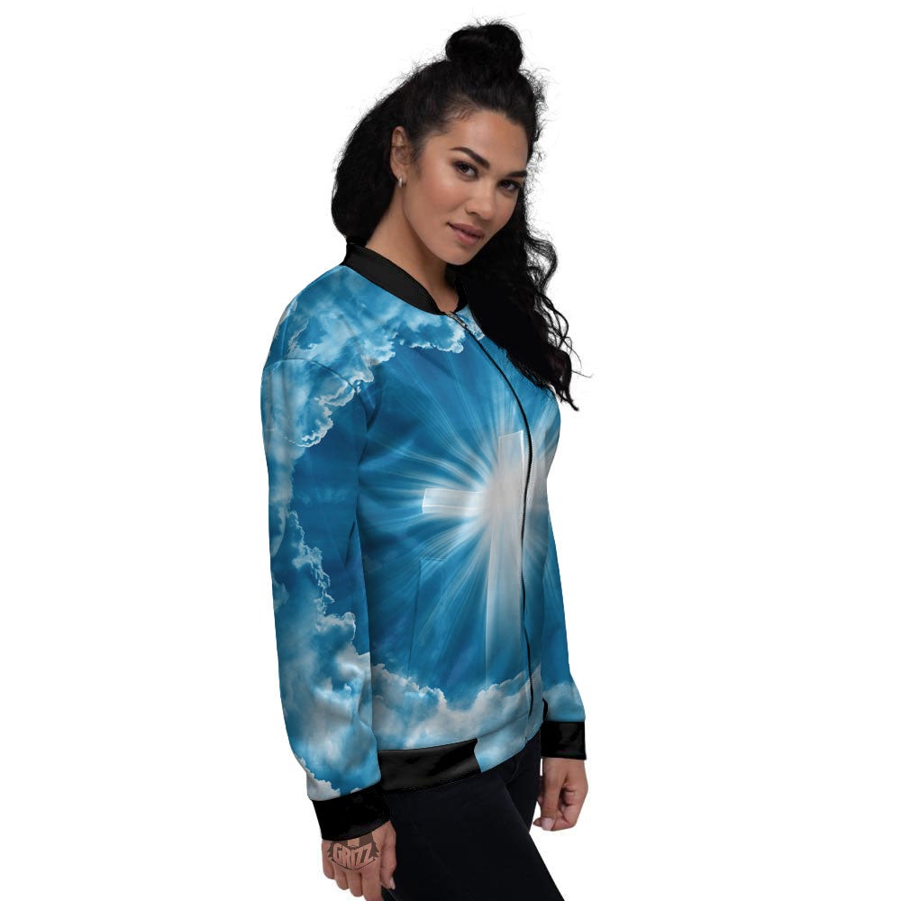 Christian Holy Cross Shiny Print Women's Bomber Jacket-grizzshop