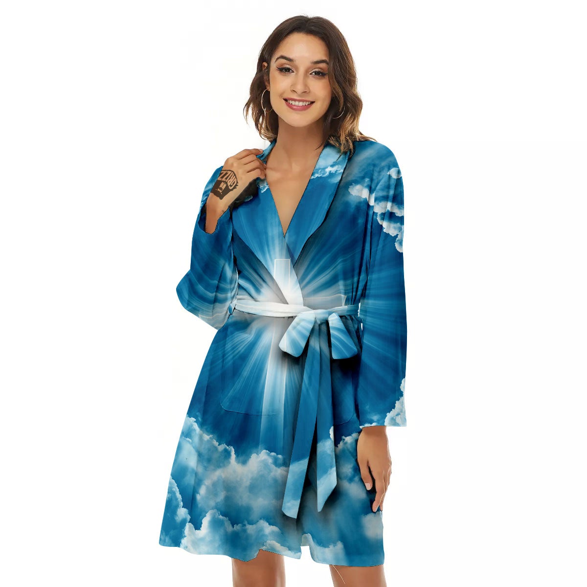 Christian Holy Cross Shiny Print Women's Robe-grizzshop