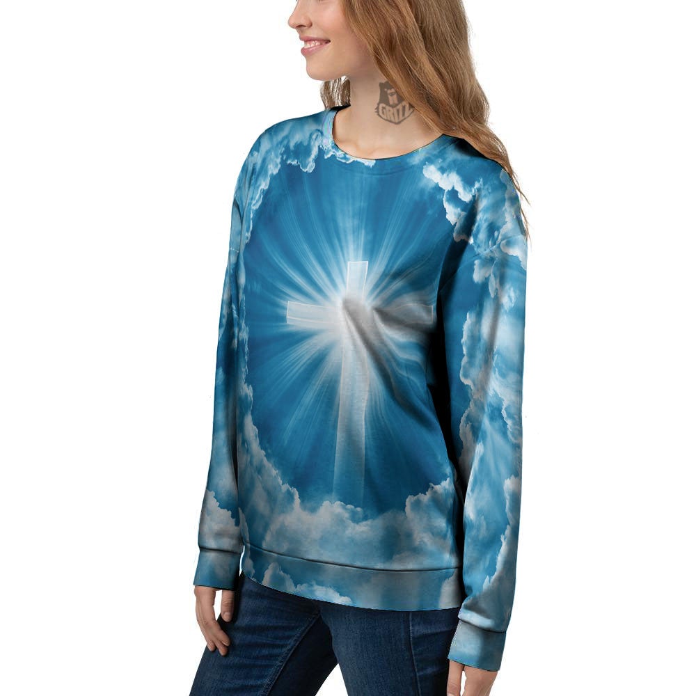 Christian Holy Cross Shiny Print Women's Sweatshirt-grizzshop