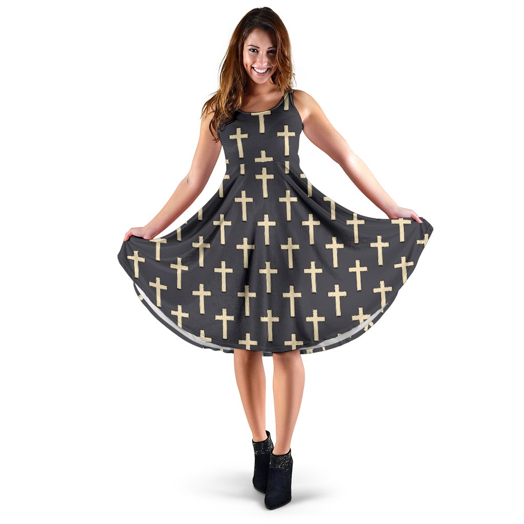 Christian Cross Pattern Print Dress-grizzshop