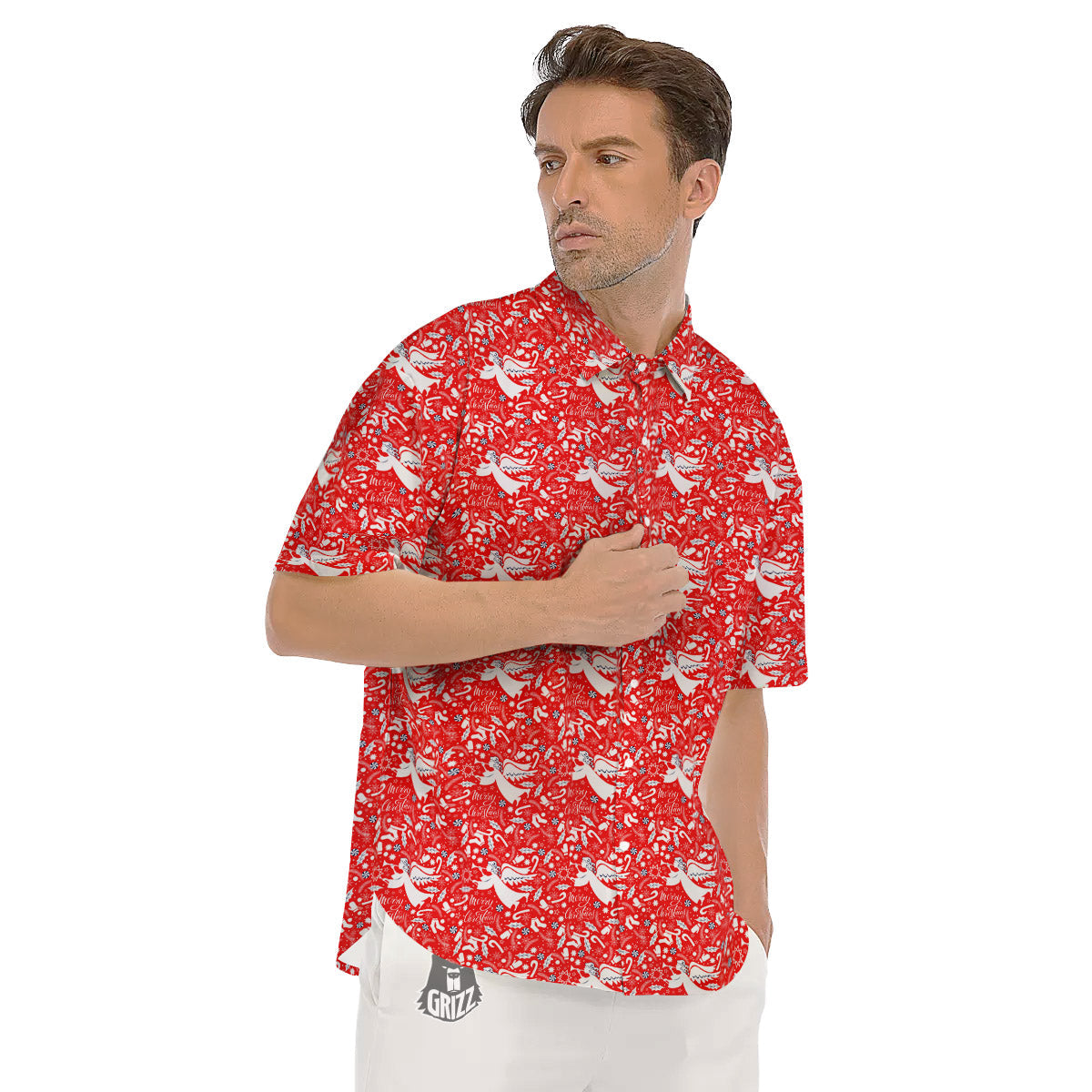 Christmas Angel Print Pattern Men's Short Sleeve Shirts-grizzshop