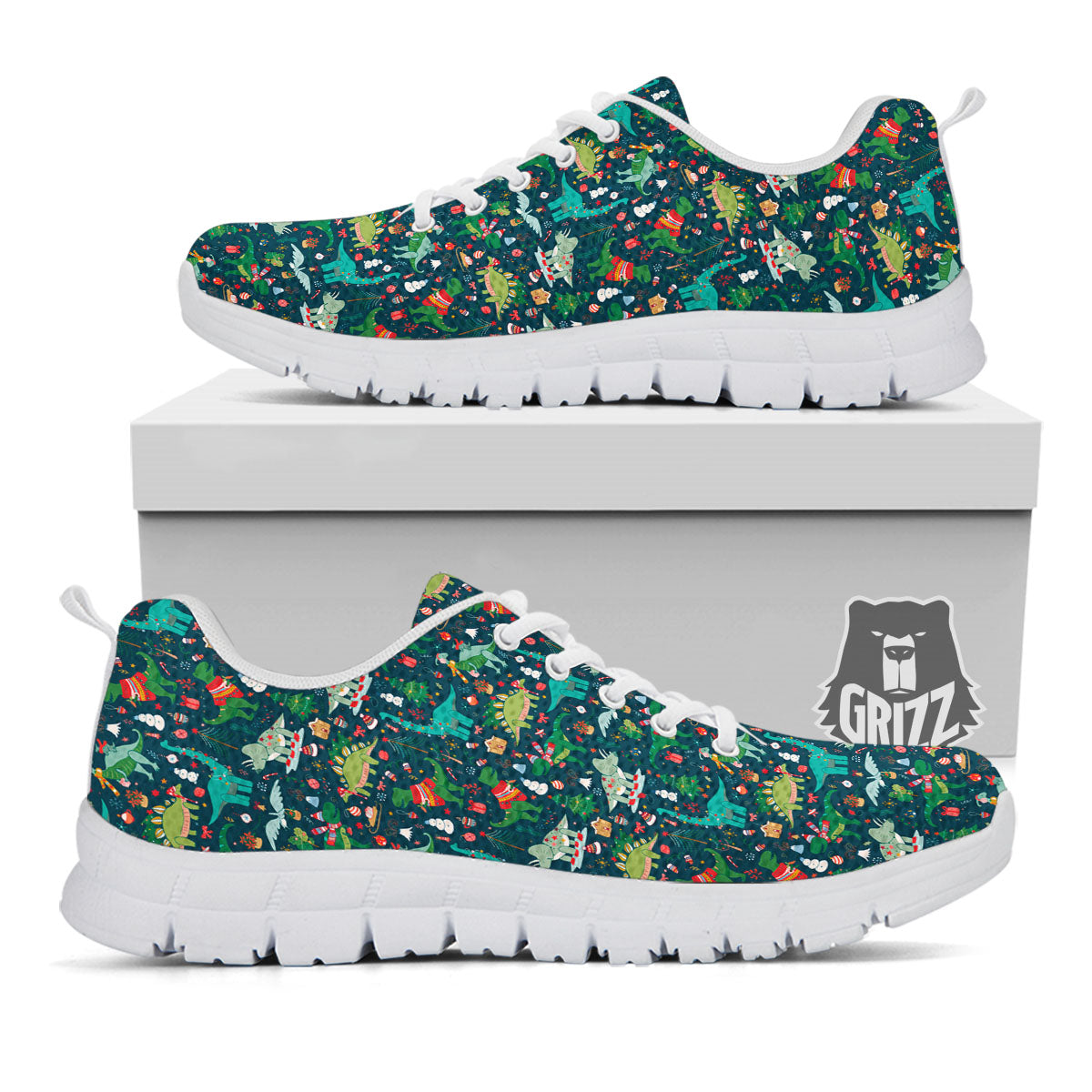 Christmas Animals Fun Print Pattern White Sneaker-grizzshop
