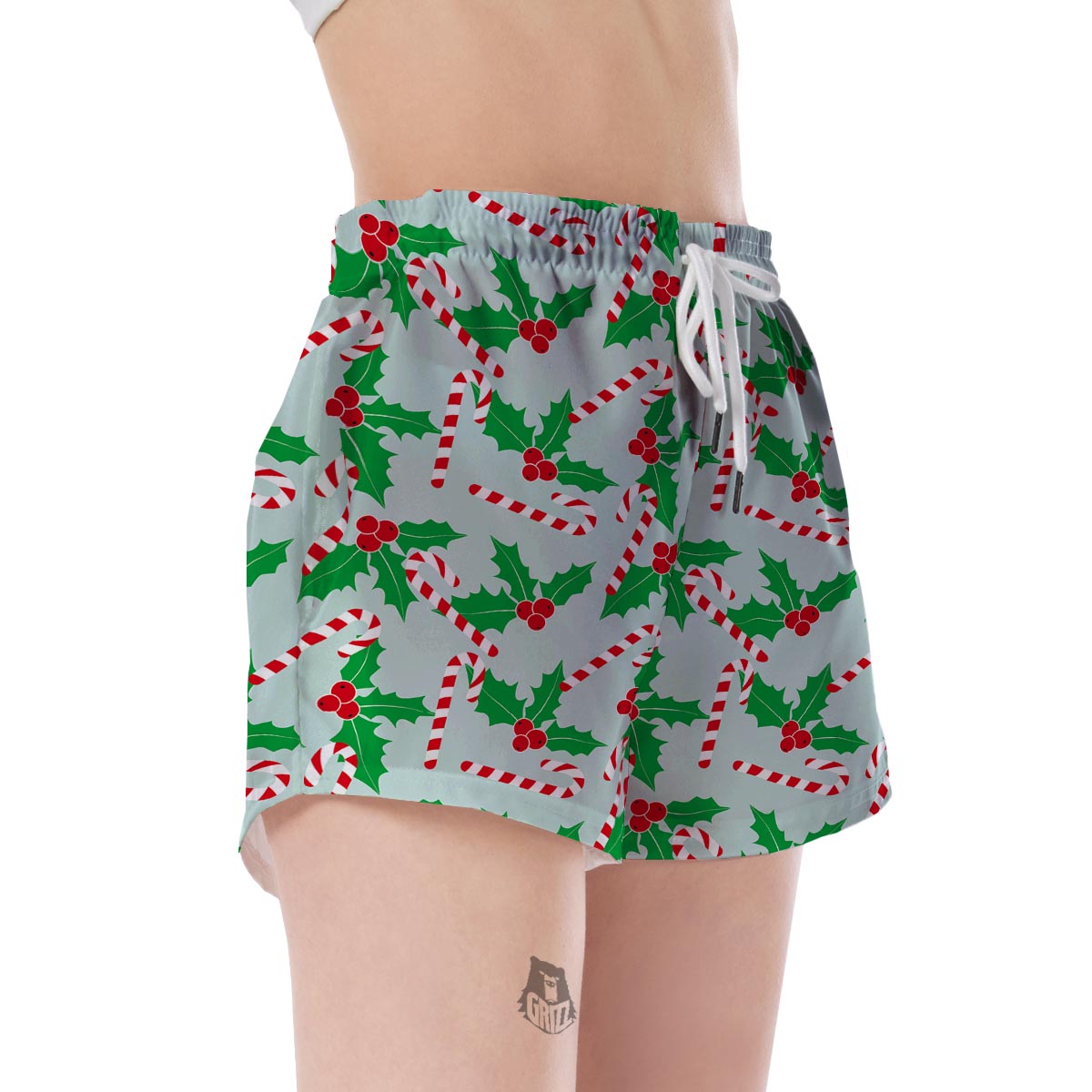 Christmas Cady Cane Pattern Print Women's Shorts-grizzshop