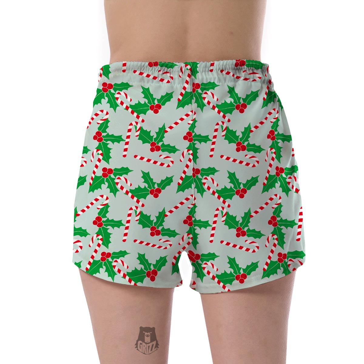 Christmas Cady Cane Pattern Print Women's Shorts-grizzshop