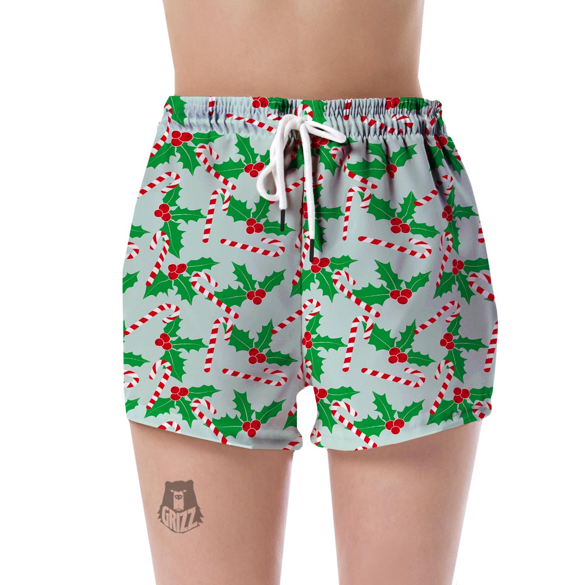 Christmas Cady Cane Pattern Print Women's Shorts-grizzshop