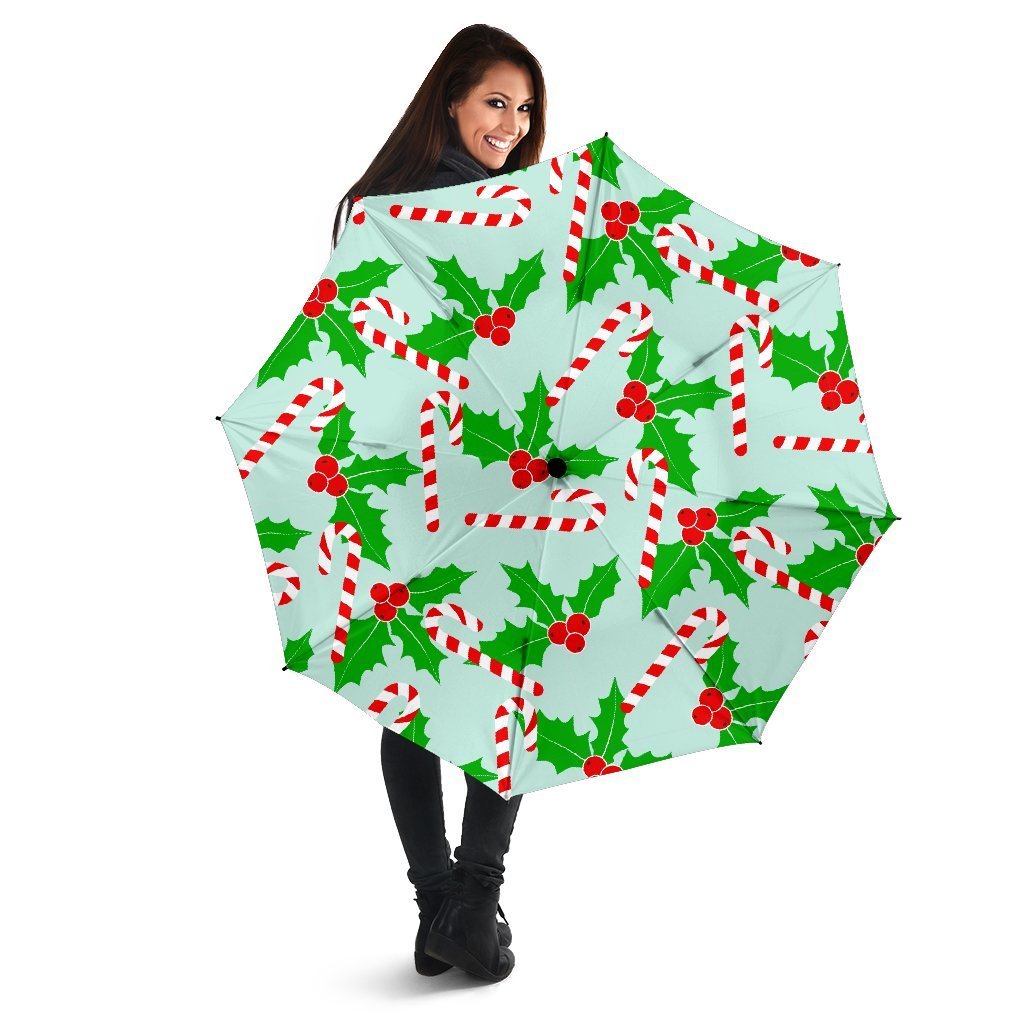 Christmas Candy Cane Pattern Print Automatic Foldable Umbrella-grizzshop