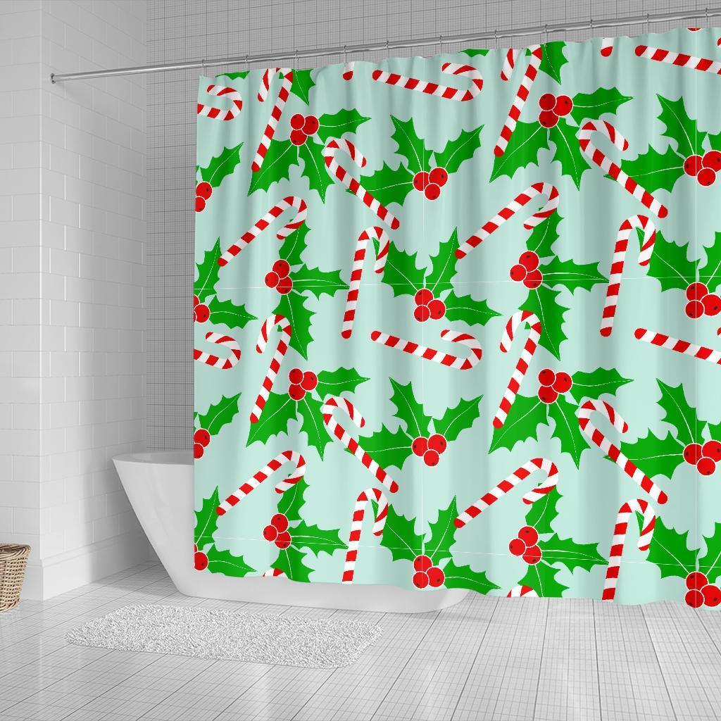 Christmas Candy Cane Pattern Print Bathroom Shower Curtain-grizzshop