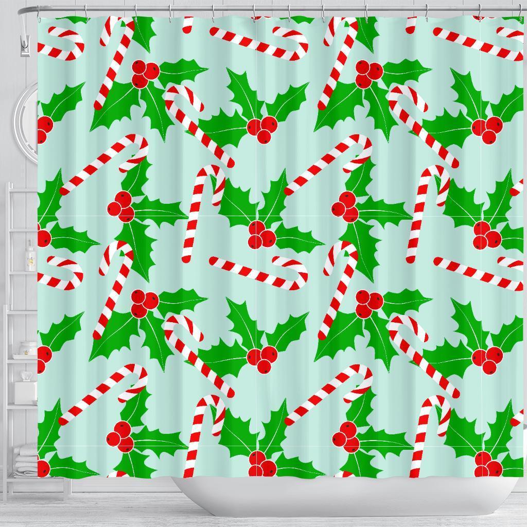 Christmas Candy Cane Pattern Print Bathroom Shower Curtain-grizzshop