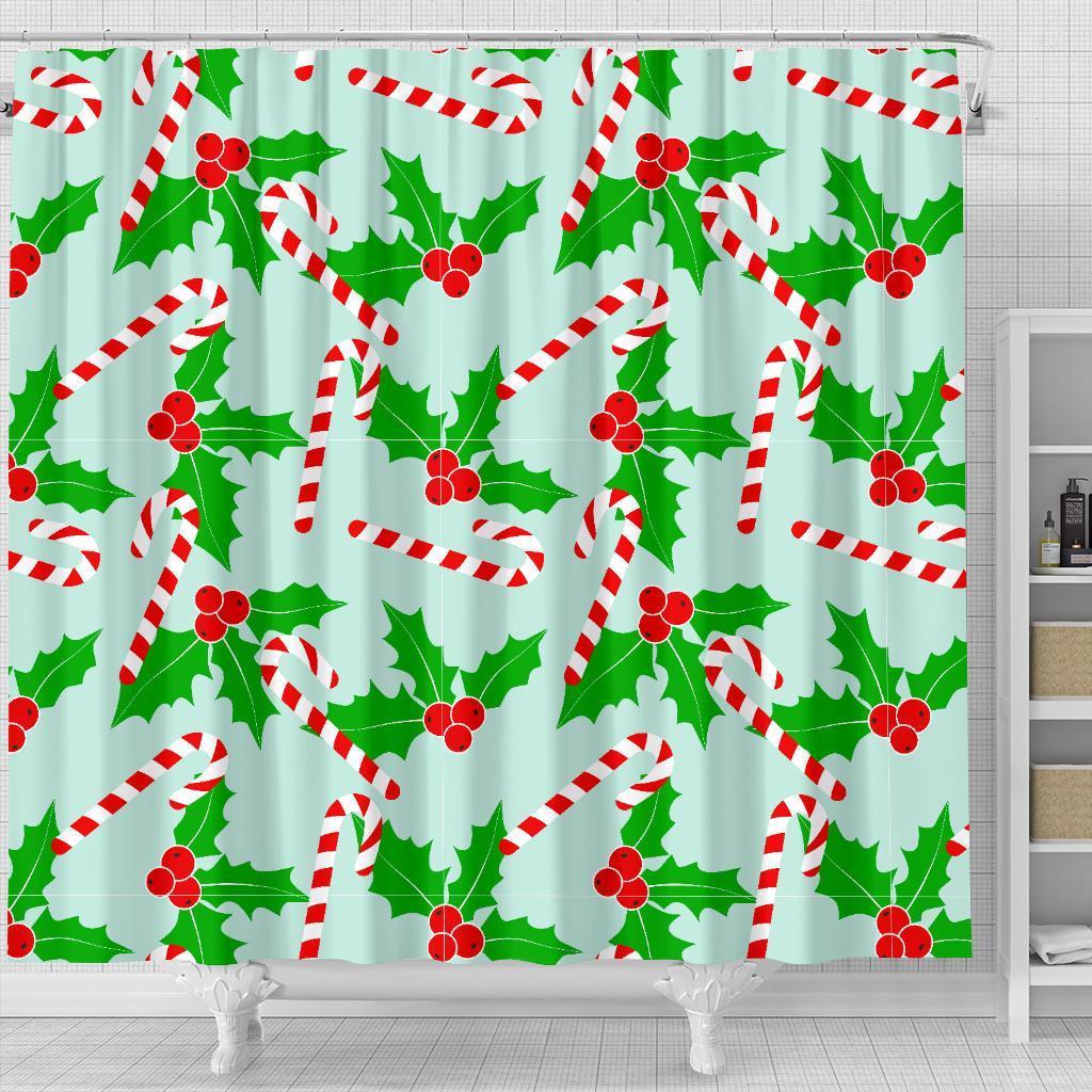 Christmas Candy Cane Pattern Print Bathroom Shower Curtain-grizzshop