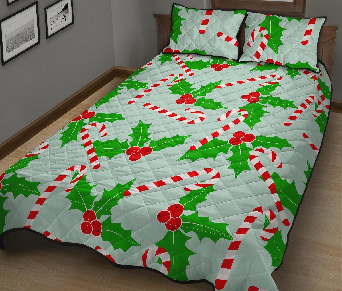 Christmas Candy Cane Pattern Print Bed Set Quilt-grizzshop