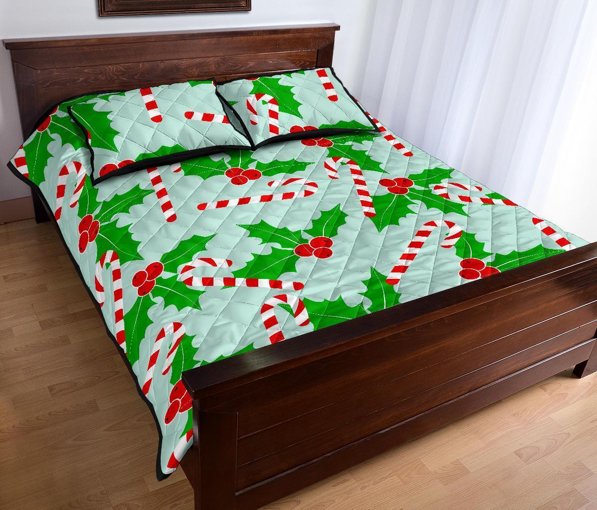 Christmas Candy Cane Pattern Print Bed Set Quilt-grizzshop