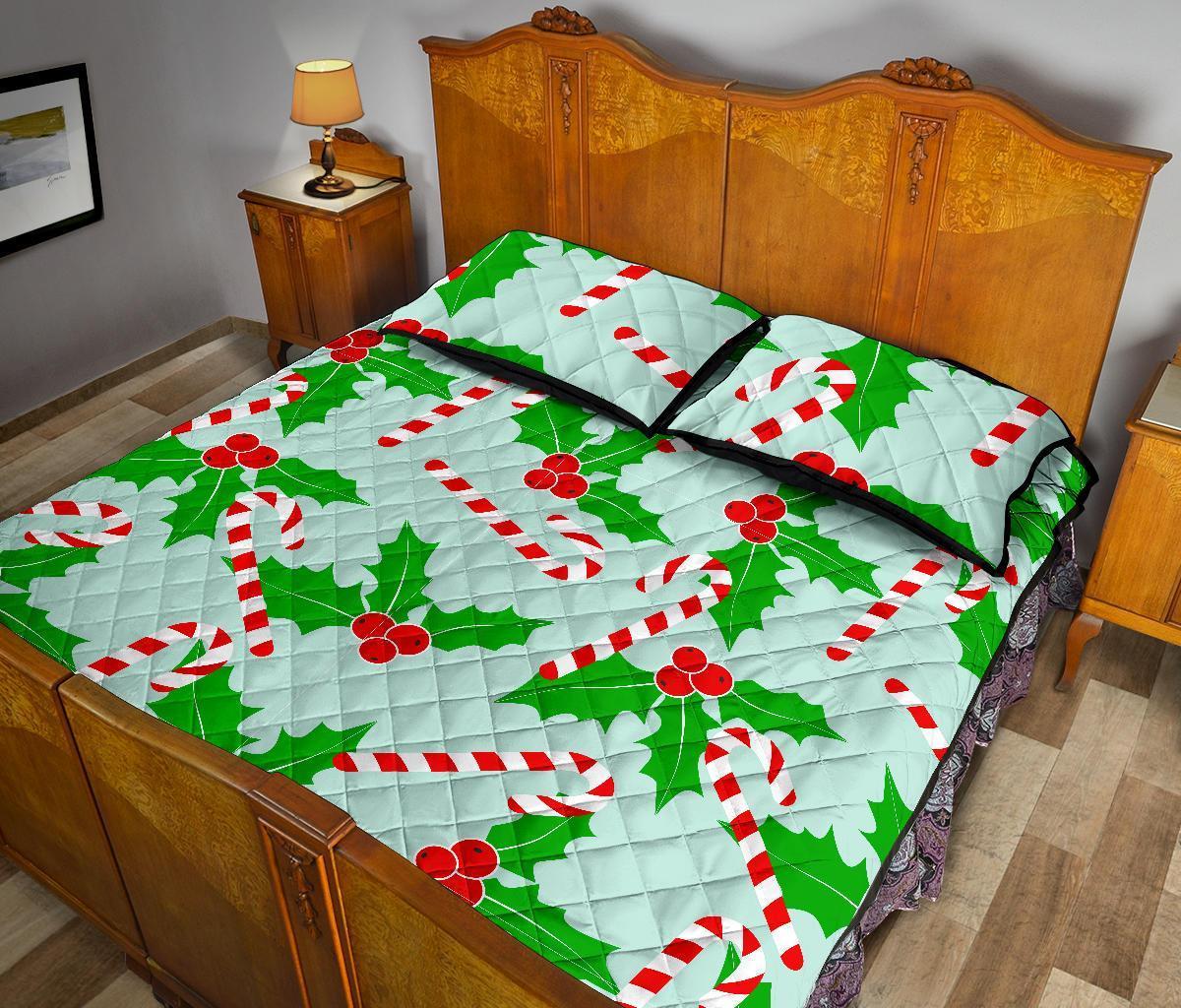 Christmas Candy Cane Pattern Print Bed Set Quilt-grizzshop