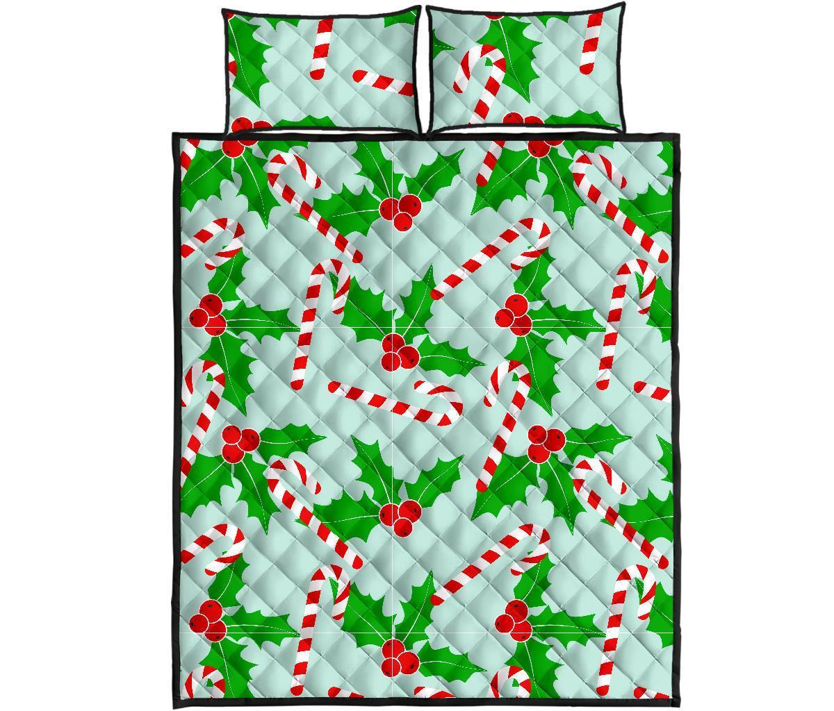 Christmas Candy Cane Pattern Print Bed Set Quilt-grizzshop
