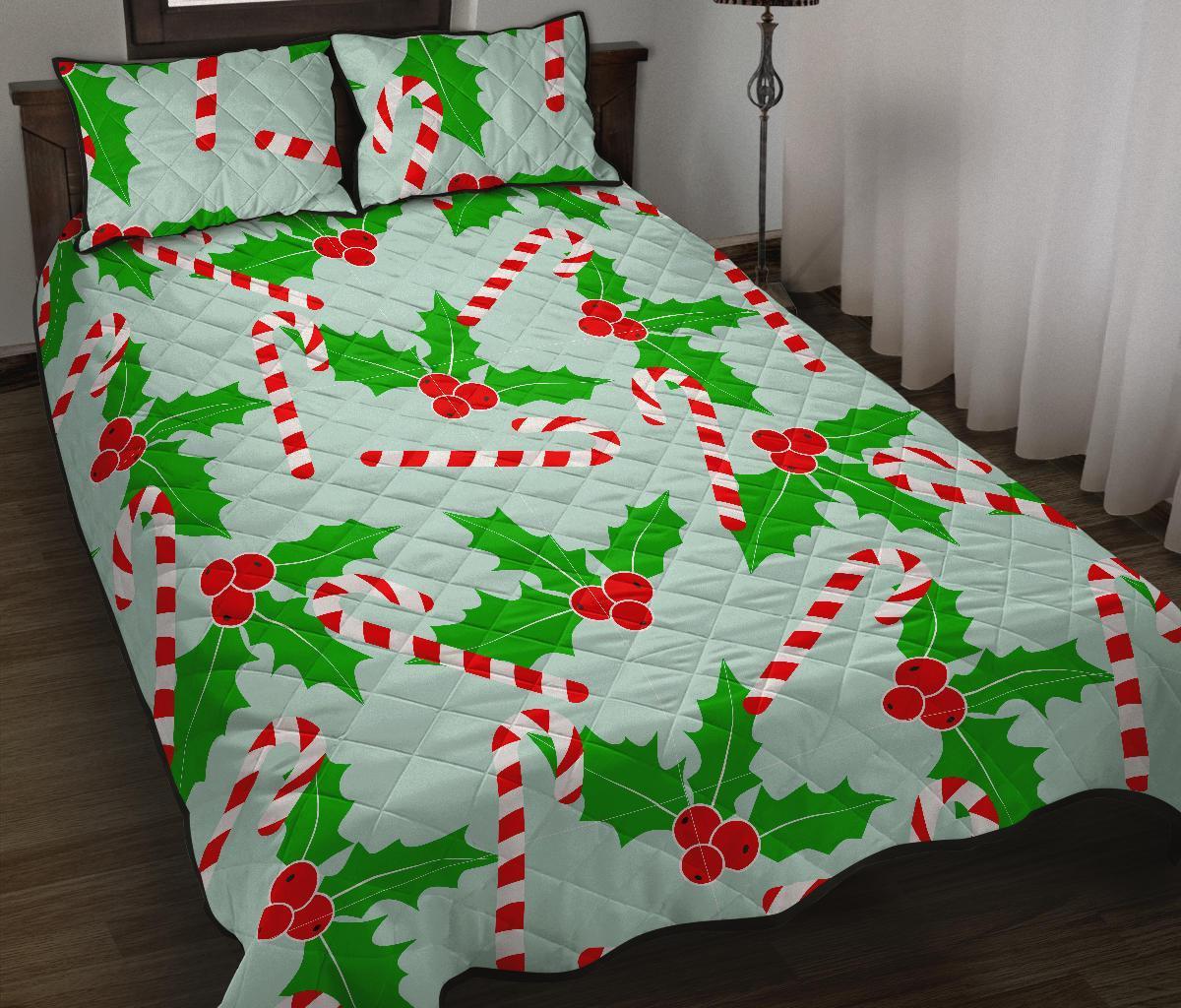Christmas Candy Cane Pattern Print Bed Set Quilt-grizzshop