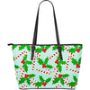 Christmas Candy Cane Pattern Print Leather Tote Bag-grizzshop