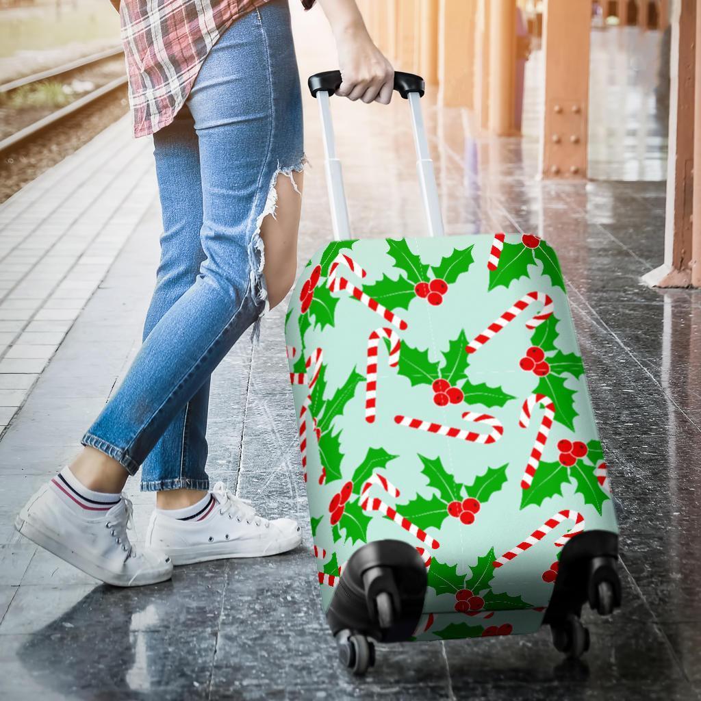 Christmas Candy Cane Pattern Print Luggage Cover Protector-grizzshop