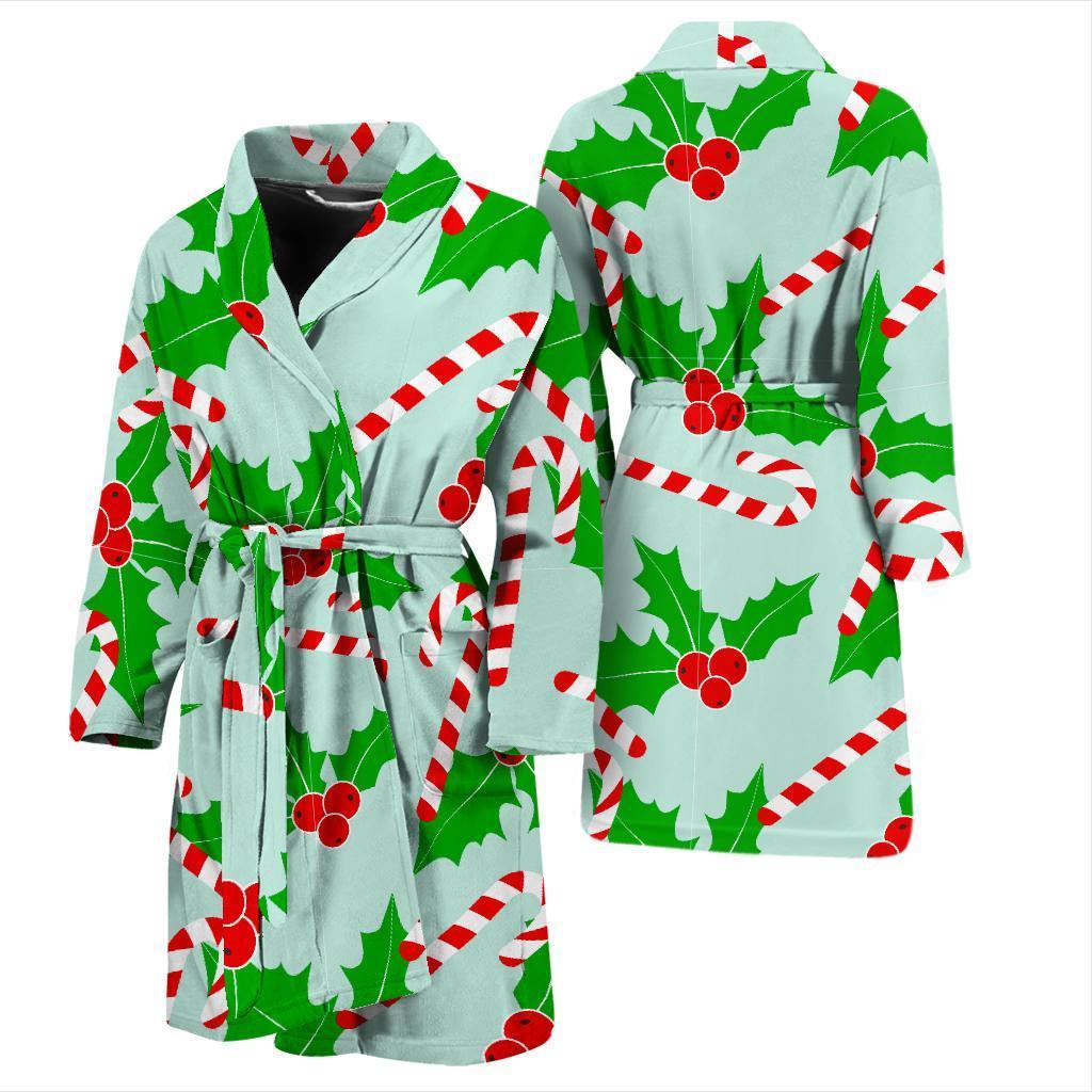 Christmas Candy Cane Pattern Print Men Long Robe-grizzshop