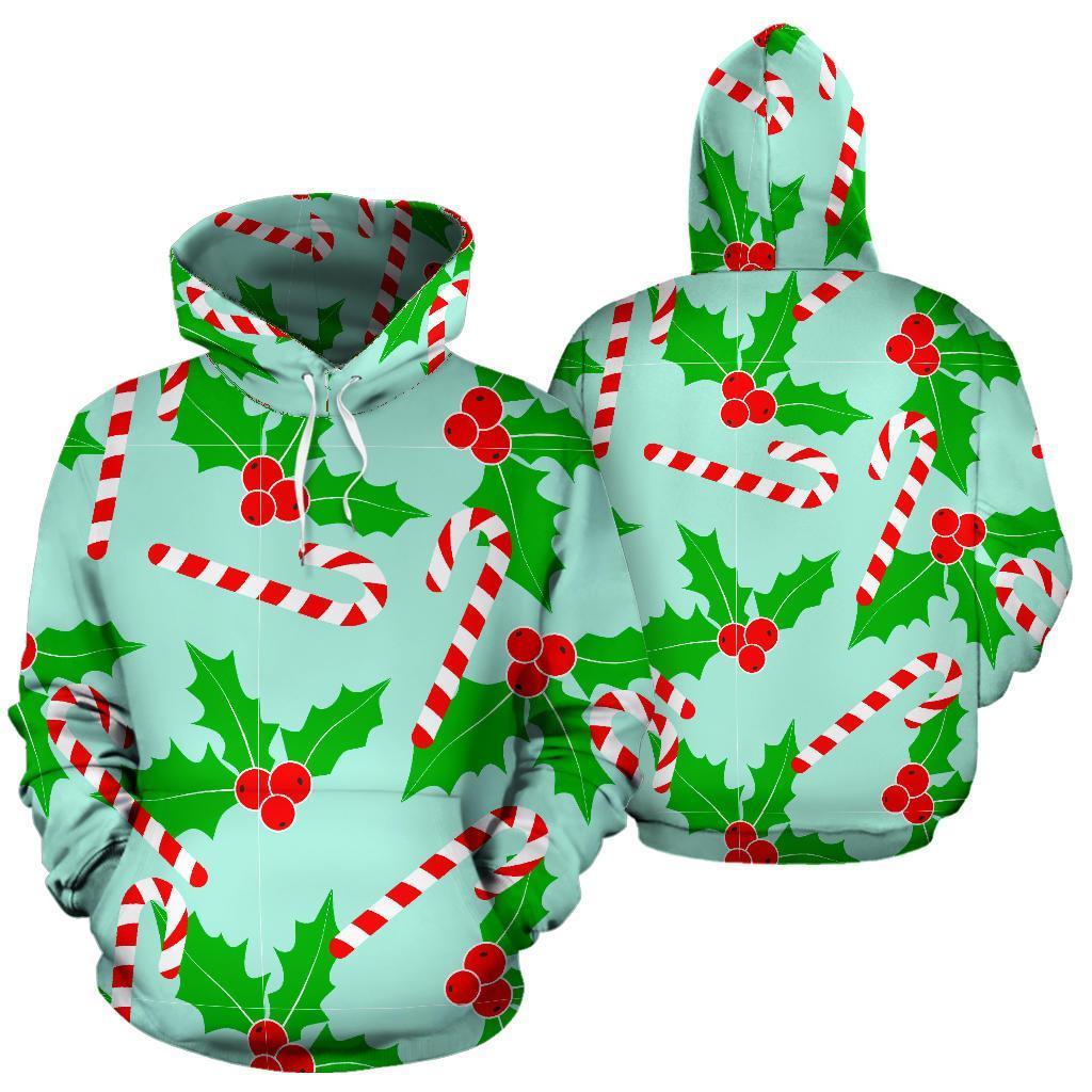 Christmas Candy Cane Pattern Print Men Women Pullover Hoodie-grizzshop
