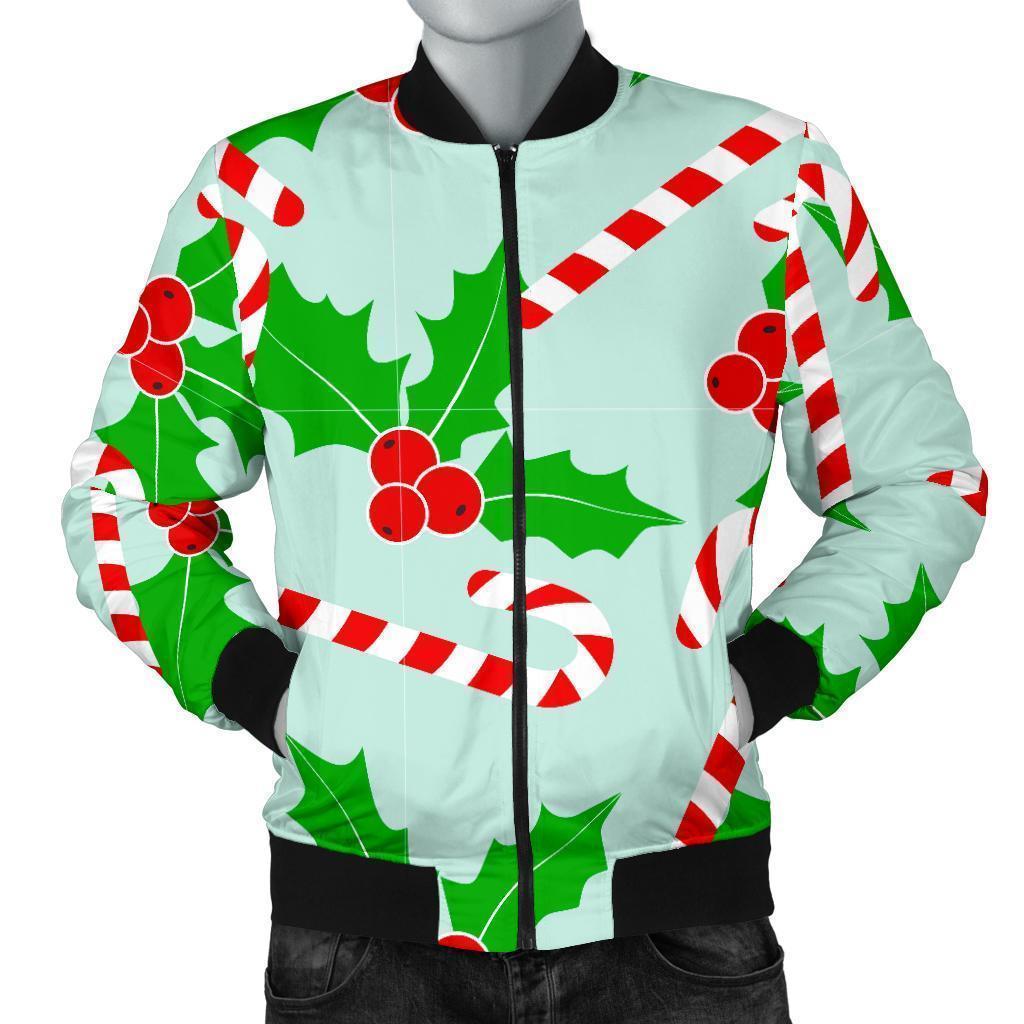 Christmas Candy Cane Pattern Print Men's Bomber Jacket-grizzshop