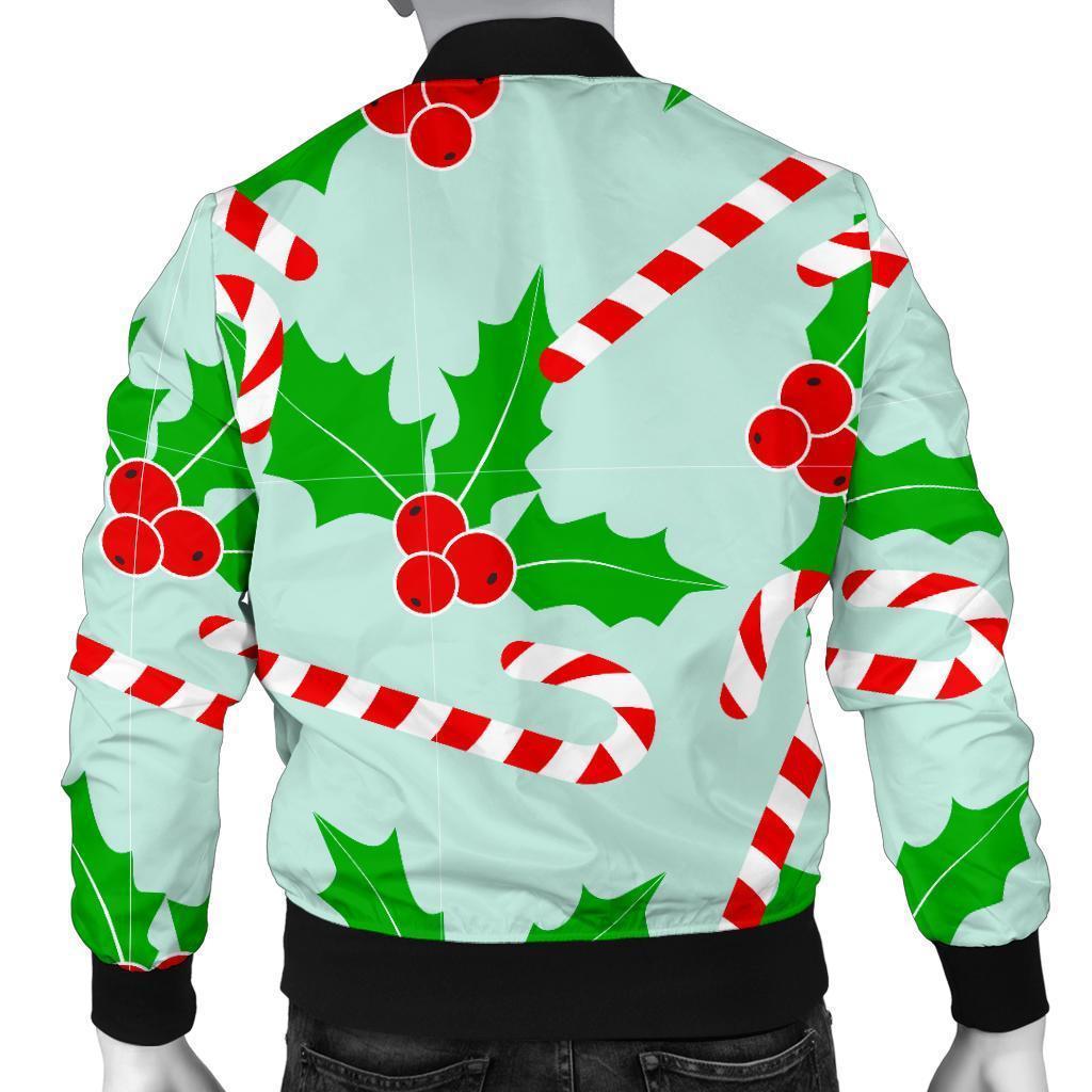 Christmas Candy Cane Pattern Print Men's Bomber Jacket-grizzshop