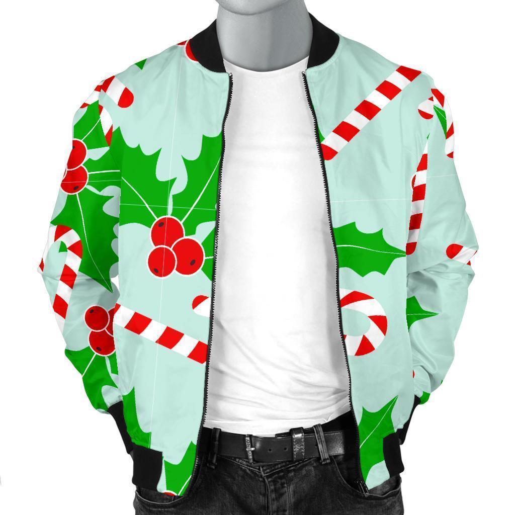 Christmas Candy Cane Pattern Print Men's Bomber Jacket-grizzshop