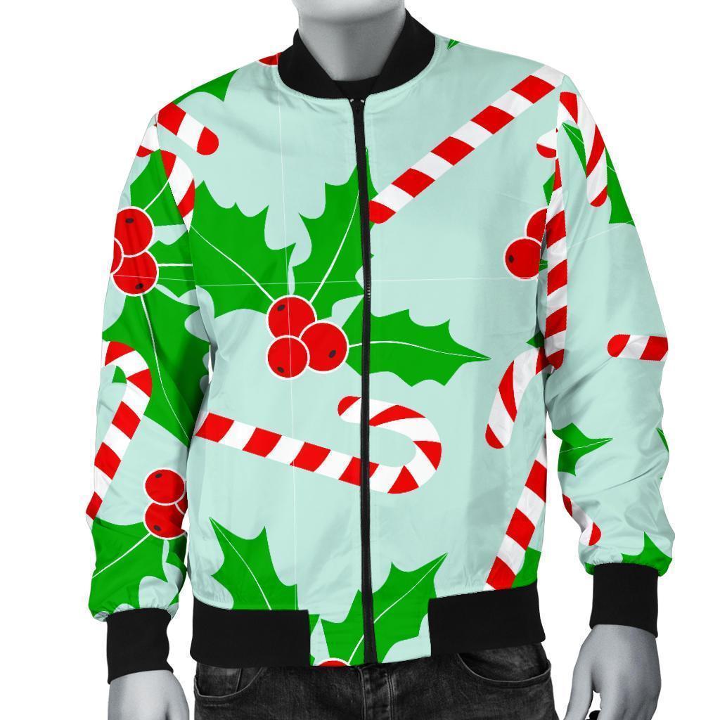 Christmas Candy Cane Pattern Print Men's Bomber Jacket-grizzshop