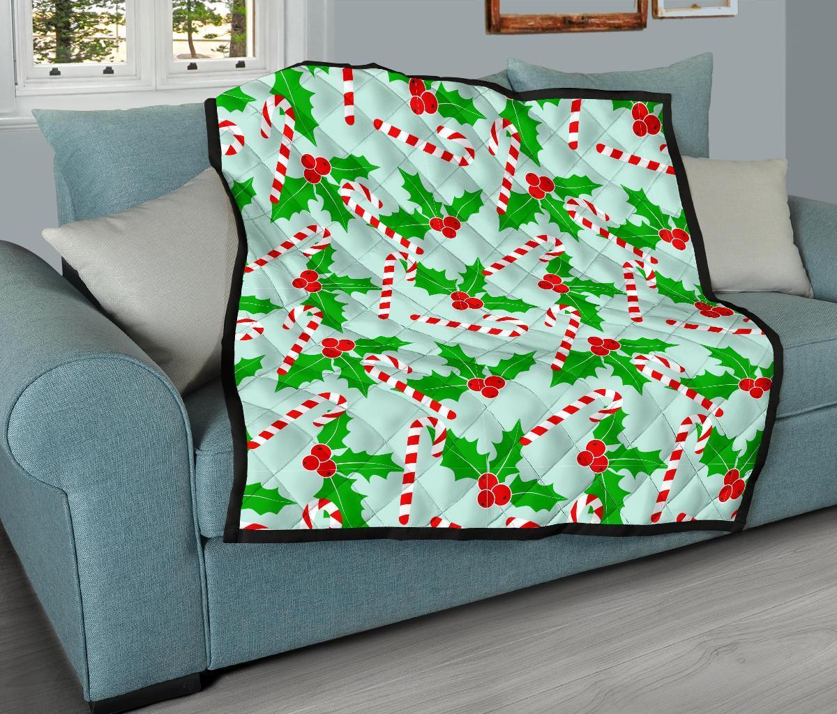 Christmas Candy Cane Pattern Print Quilt-grizzshop