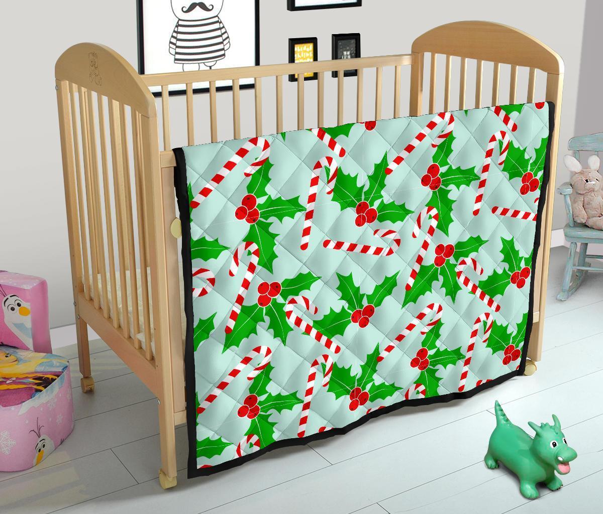 Christmas Candy Cane Pattern Print Quilt-grizzshop