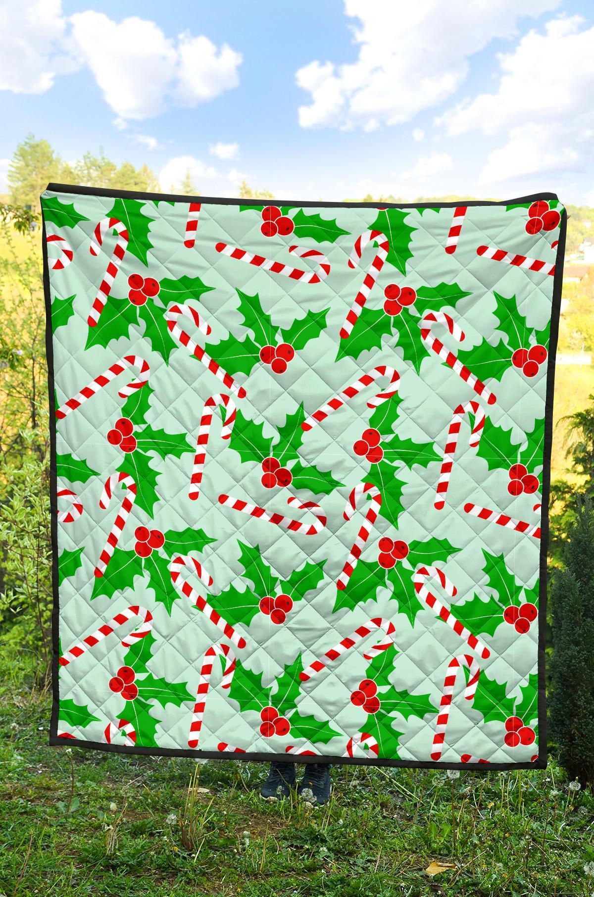 Christmas Candy Cane Pattern Print Quilt-grizzshop