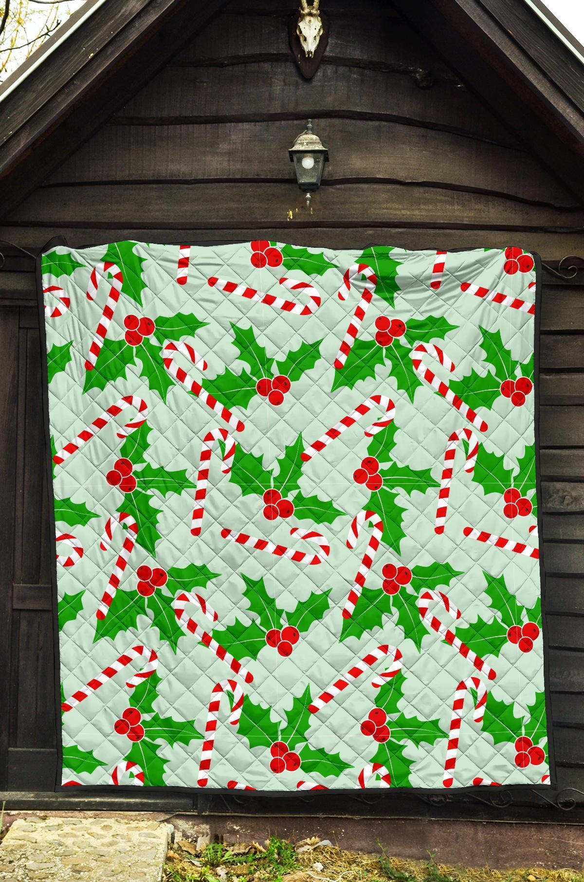 Christmas Candy Cane Pattern Print Quilt-grizzshop